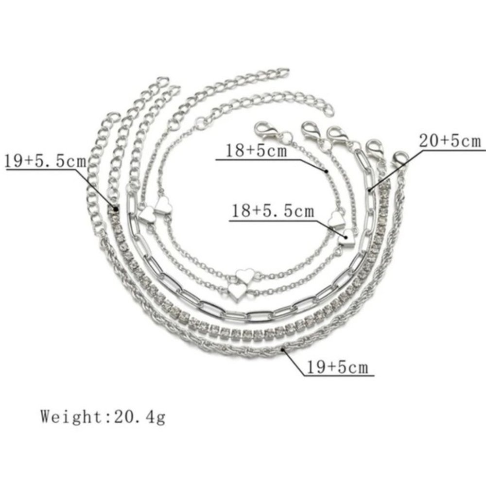 5pcs Rhinestone & Heart Decor Bracelet For Women Fashion Jewelry Gift We… - Picture 3 of 5